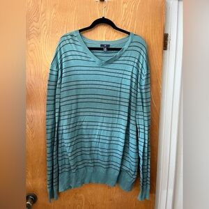GAP Blue and Gray stripe V-Neck Sweater Lightweight Knit XXL
